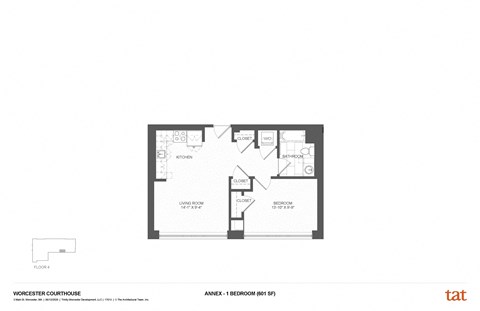 Floor plan for 1 bed, 1 bath, 756 sqft